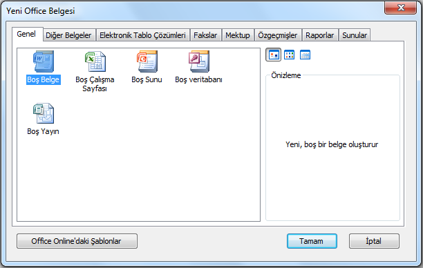 office 2007 yeni belge